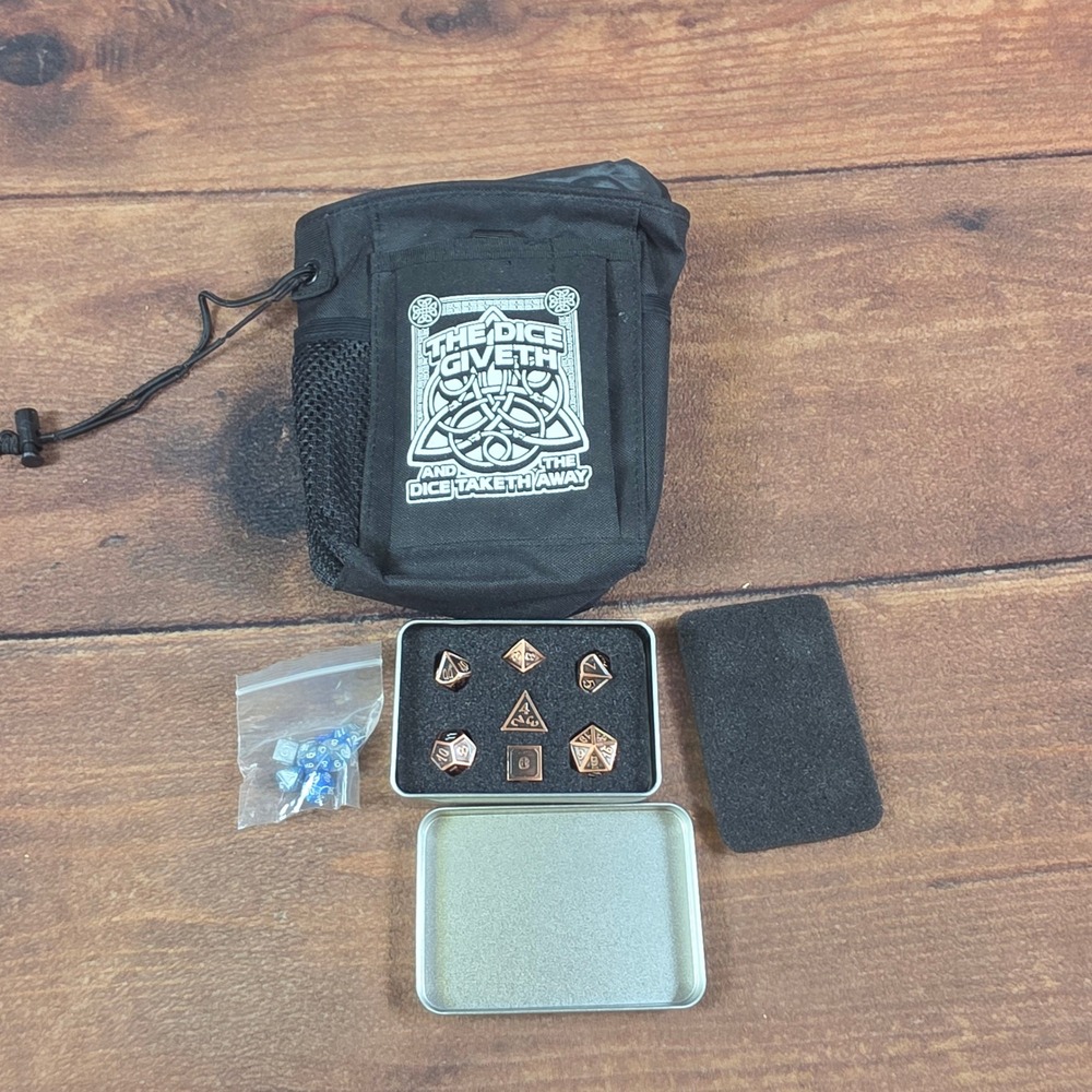 Case-It Dice Case Tray Bundle Metal Dice Pouch Copper Blue Good RPG Set